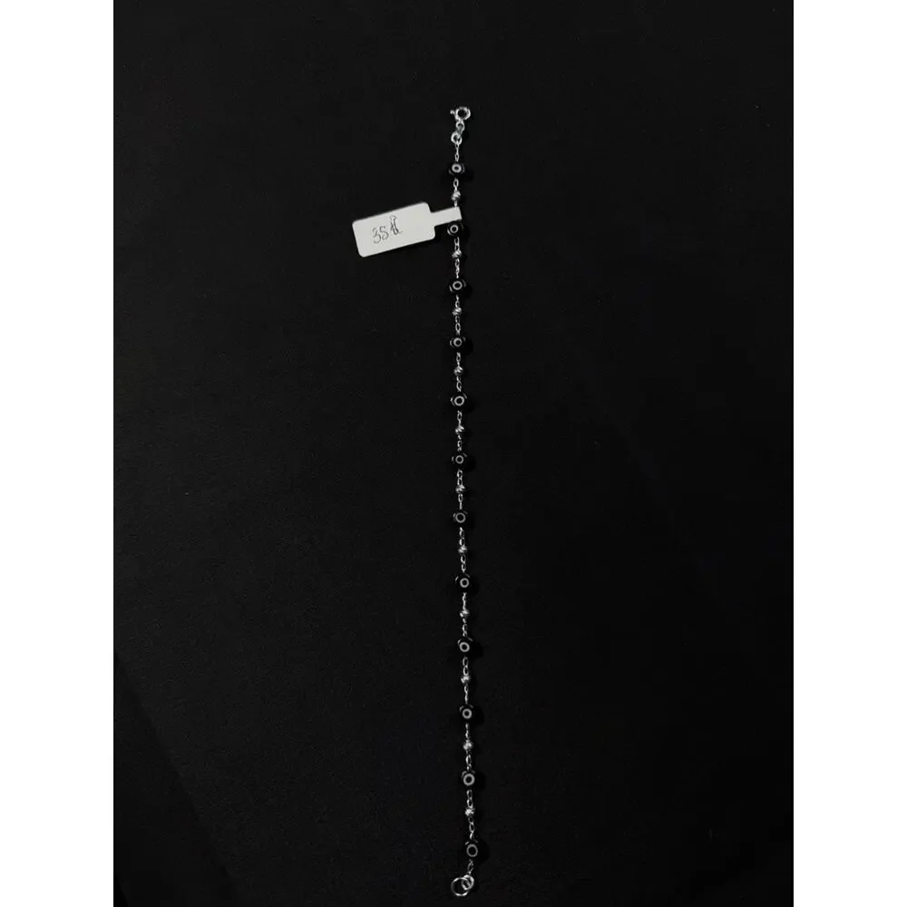 Sterling Silver Black Evil Eye Bead Bracelet Diamond Cut Beads Protection 9 Inch